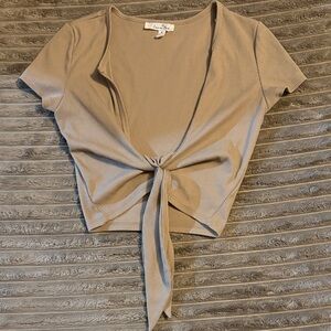 Love Tree Taupe Tie-Front Crop Top